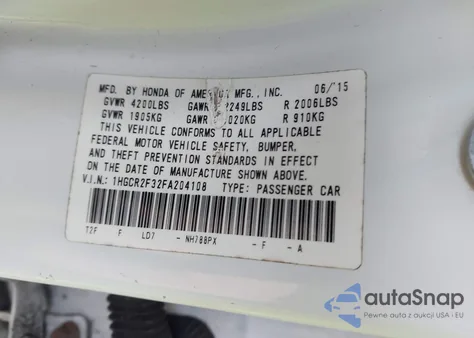 2015 Honda Accord Lx from USA, damaged, VIN 1HGCR2F32FA204108